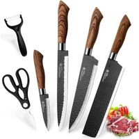 6PCS Set de Couteaux Cuisine, Couteau Professionnel en Acier Inoxydable + Eplucheur et Ciseaux de Cuisine, Accessoires de Cuisine Ca