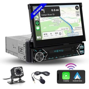 AUTORADIO CarPlay sans Fil 1 Din Autoradio avec 7 Pouces Écran Motorisé, Poste Radio Voiture Bluetooth avec Android Auto FM.[Z466]