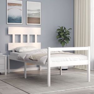 STRUCTURE DE LIT Cadre de lit avec tête de lit en bois massif - AKOZON - Blanc - 90 x 190 cm - Classique - Intemporel