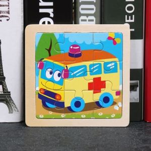 PUZZLE PUZZLE 20-voiture d'ambulance ECELEN Puzzle en Bois de Dessin Animé pour Enfant de 11x11 cmAnimaux Jouet Éducatif Cadeaux