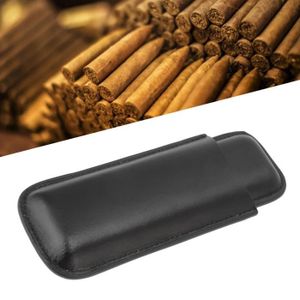 ETUI À CIGARE PAL Étui à cigares portable en cuir fin et brillant pour 2 cigares Noir