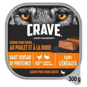 BOITES - PATÉES LOT DE 2 - CRAVE - Pâtée pour chien au Poulet et Dinde - barquette de 300 g