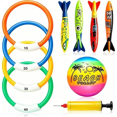 8 Jouets De Plongée Pour Piscine - 4 Anneaux Poisson + 4 Disques - Jeux Sous-Marins Pour Enfants - Été, Natation, Anniversaire