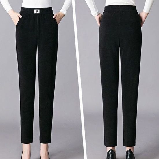 Pantalon Femme Taille Haute élastique - Coupe Droite, Confortable, Avec Poches, Idéal Casual