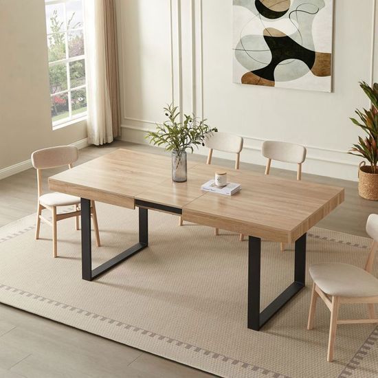 Table Ronde Industrielle Ennis – 80 Cm, MDF Et Acier Noir, Pieds Réglables | Pour Salle à Manger, Cuisine, Salon