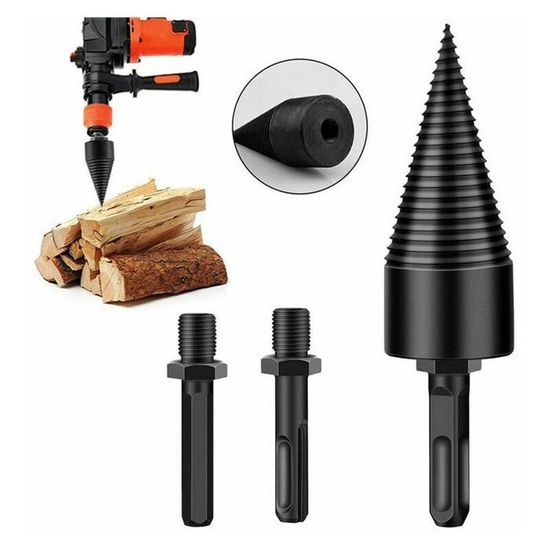 Foret Fendeur à Bois Pour Perceuse - Cône En Acier Haute Qualité - Avec Poignées Carrée, Ronde Et Hexagonale