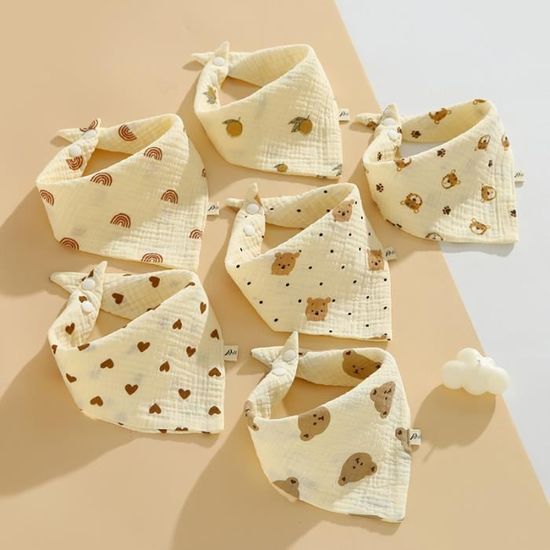 Bavoirs Bandana Bébé – Lot De 6 Pièces En Pur Coton Doux – 45x19 Cm – Couleurs Assorties – Pour Nouveau-nés Et Jeunes Enfants – Absorbant, Facile à Attacher - 7