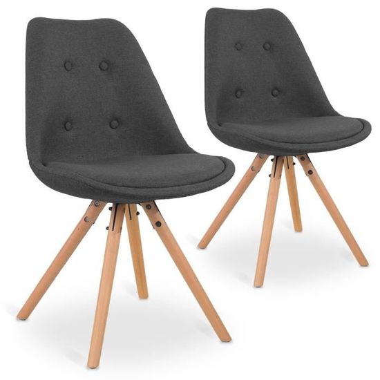Lot de 2 chaises scandinaves Frida tissu Gris foncé ...