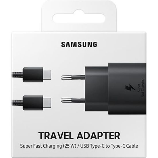 Chargeur Secteur Samsung Original 65W Power Delivery, USB + Double USB-C,  Super Fast Charging 2.0 - Noir - Français