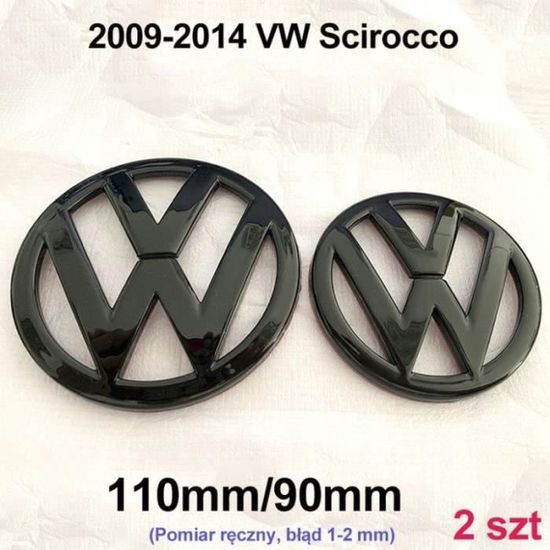 2x Insigne logo emblème avant 110mm -arrière 90mm Noir brillant Adaptation Volkswagen VW Scirocco 2009-2014