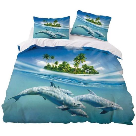 Housse De Couette 3 Pièces Orque Des Profondeurs – Imprimé Animaux Marins, Microfibre Douce – Tailles Simple, Double, King (200x200cm Inclus)