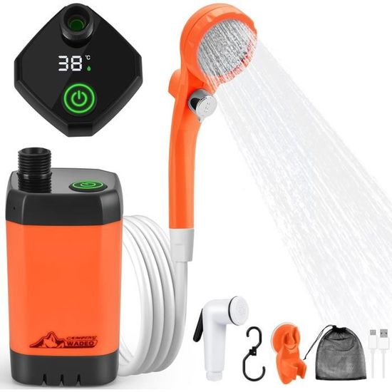 Kit Douche Camping Portable 6000mAh, Pompe Rechargeable Température/Pression Réglable, Randonnée Extérieur - Sport
