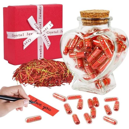 Bouteille à Messages En Capsules - 50 Lettres à Personnaliser - Cadeau Romantique DIY Pour Saint-Valentin, Anniversaire, Fête Des Mères
