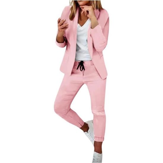 Ensemble Femme 2 Pièces élégant - Blazer Manches 3/4 + Pantalon Slim Fit - Bureau, Travail, Occasions Formelles