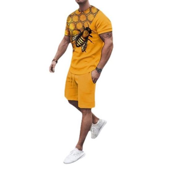 Ensemble Sport Homme T-Shirt Manches Courtes Zippé + Short – Fitness, Running, Streetwear, Tissu Respirant