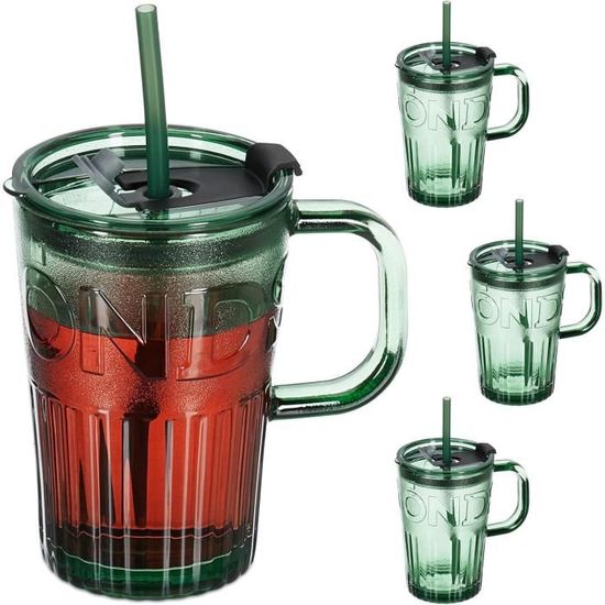 Relaxdays Lot de 8 verres à limonade avec couvercle et paille - 400 ml - Verres d'été rétro avec anse - Multicolore - 19 x 11 x 8 cm Relaxdays Lot de 8 verres à limonade avec couvercle et paille - 400 ml - Verres d'été rétro avec anse - Multicolore - 19 x 11 x 8 cm