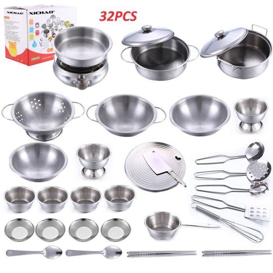 17 Pièces Accessoire Cuisine Enfant, Jouets De Cuisine pour Enfants, Accessoires de Jouets de Cuisine,Accessoires de Cuisine pour Enfants en Acier