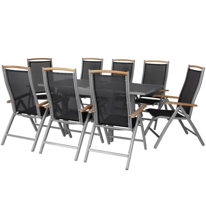 ib style® diplomat quadro table à rallonge|90-180 cm|anti fingerprint|verre de sécurité (esg)|incl. 8 chaises|argenté