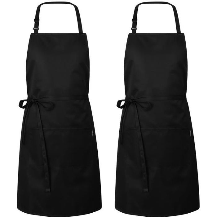 2 PCS Tablier de cuisine de chef professionnel - tablier à bavette réglable - Résistant à l'eau et à l'huile