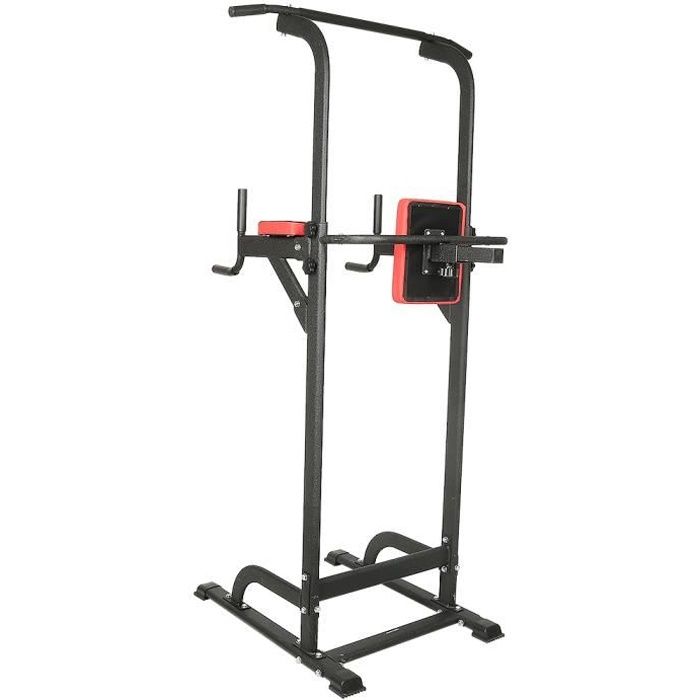 Chaise Romaine Hauteur Réglable Barre de Traction Ajustable Power Tower Musculation Dips Station Noir et Rouge