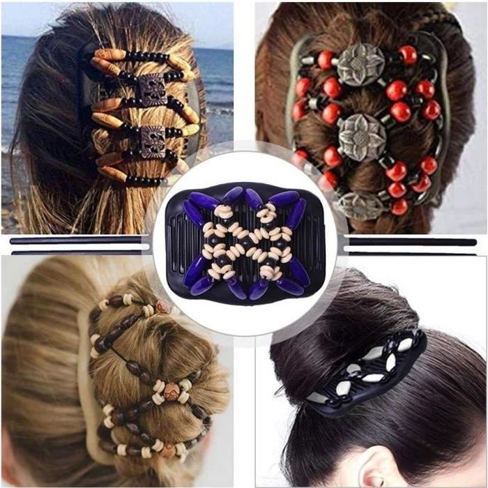 Peigne Cheveux Extensible Magique, Pince A Cheveux Flexible Magique,ÉLastiques Magiques Peignes De Cheveux Extensible Double Clips P