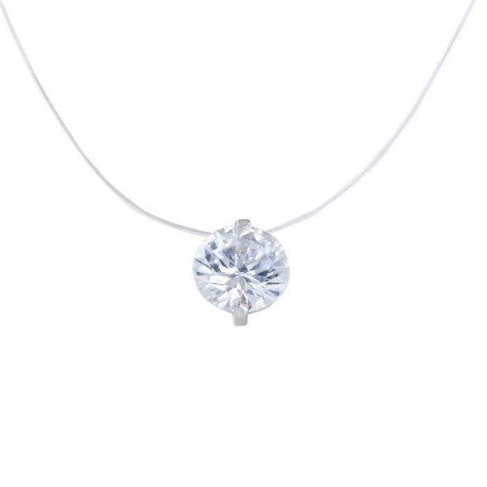 Collier femme 925 argent zircon seul diamant ligne de pêche élégance classique