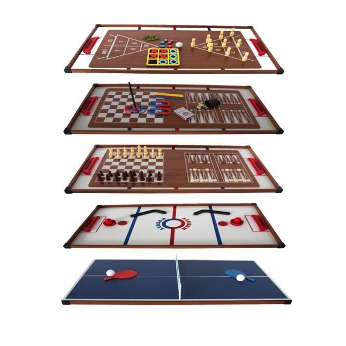 Plateaux Multi-jeux, 14 jeux différents Ping Pong, Air Hockey, Bowling, Echec, Mikado, Back Gammon… 97 x 49 x 3 cm