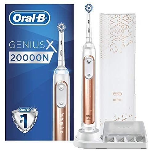 Braun Oral-B Genius X - 20000N, Brosse à Dents Électrique Rechargeable, 1 Manche Premium Or Rose avec Intelligence Artificielle, 1 B