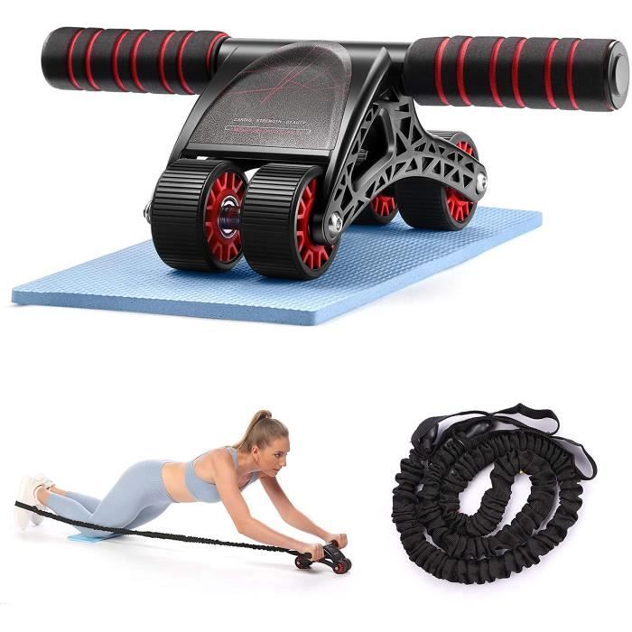 Roue Abdominale 4 Roues Roue de l'exercice AB Wheel avec Genouillre Entraîneur de Mus - Charge Maximale 150 Kg