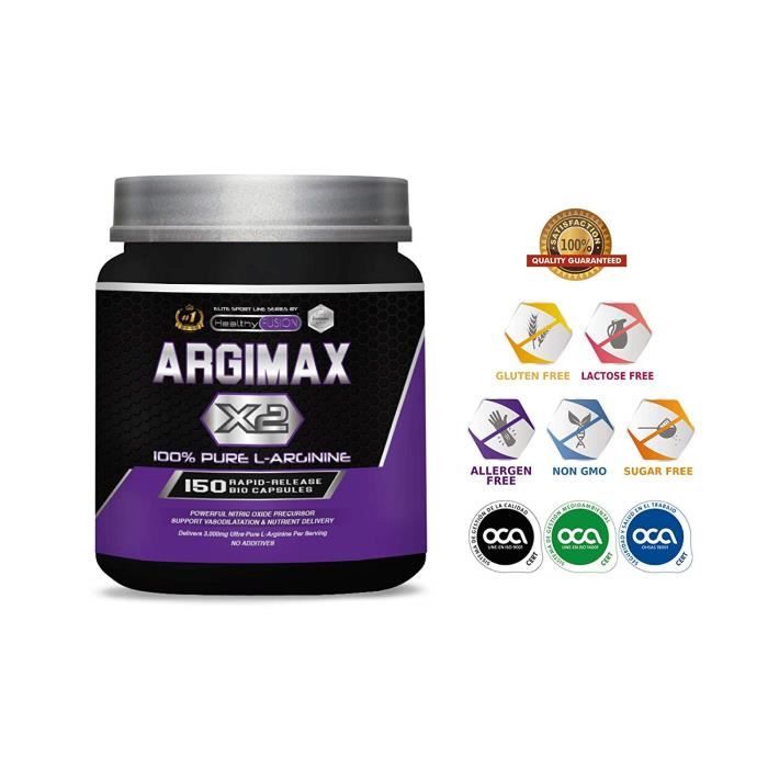 ARGIMAX X2 – 3 grammes de L-Arginine pure à 100% par dose – Puissant précurseur d'oxyde nitrique, qui favorise la vasodilatation