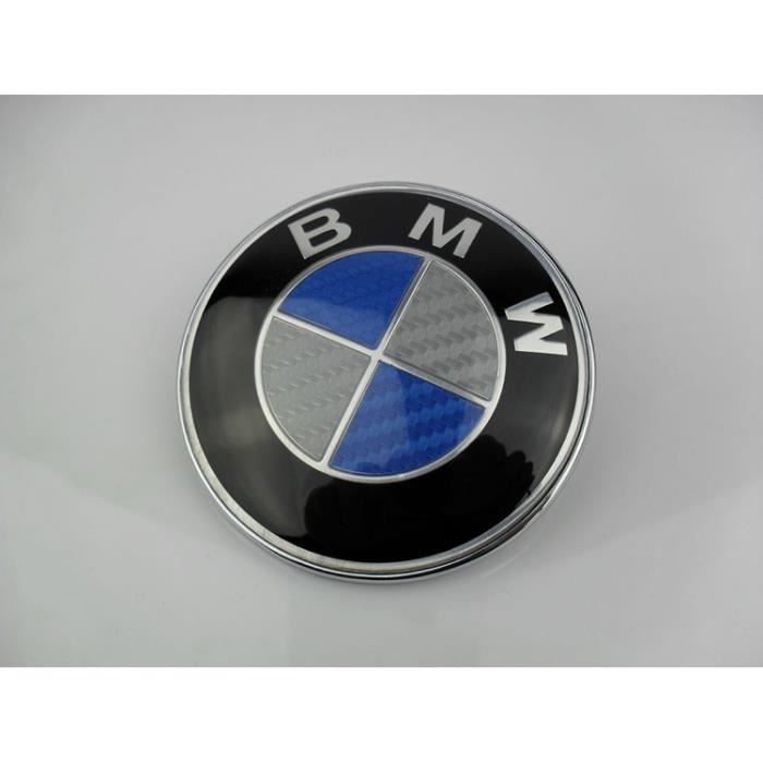 LOGO EMBLEME DE CAPOT OU COFFRE BMW CARBONE BLEU 78 MM DE DIAMETRE A CLIPSER