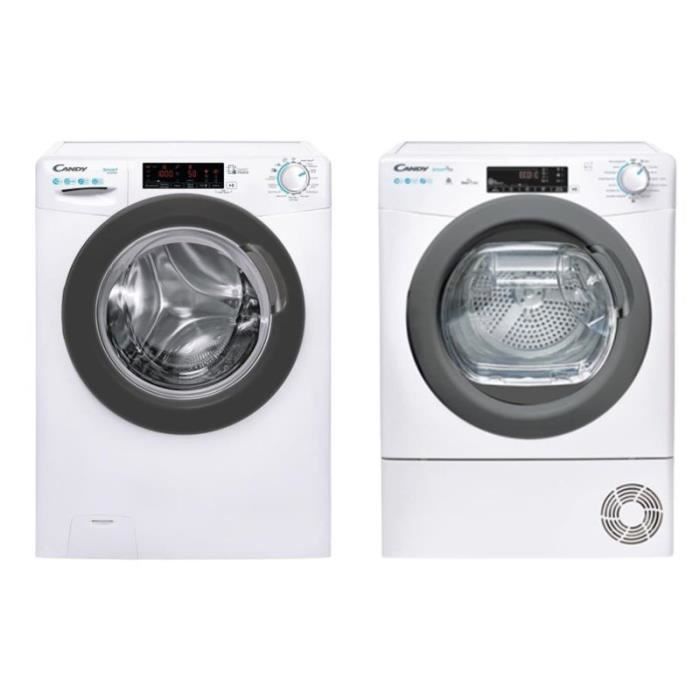 CANDY Lave-linge frontal 10kg 1400trs/min SMART Touch + Sèche-linge frontal 10kg Pompe à Chaleur 58 Blanc