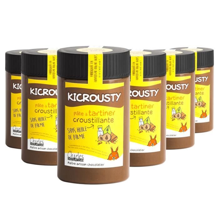 Lot de 6 pots pâtes à tartiner chocolat lait noisettes et feuillantine Kicrousty - 6x280 g