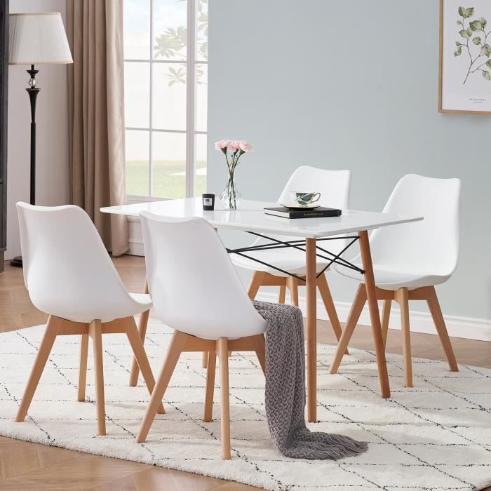 Lot de 6 Chaises Scandinaves Blanches Chaise de salle à Manger Design en Similicuir et Bois Massif
