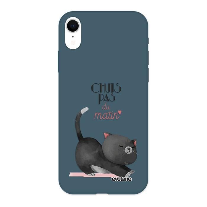 Coque iPhone Xr Silicone Liquide Douce bleu nuit Chuis pas du matin Ecriture Tendance et Design Evetane.