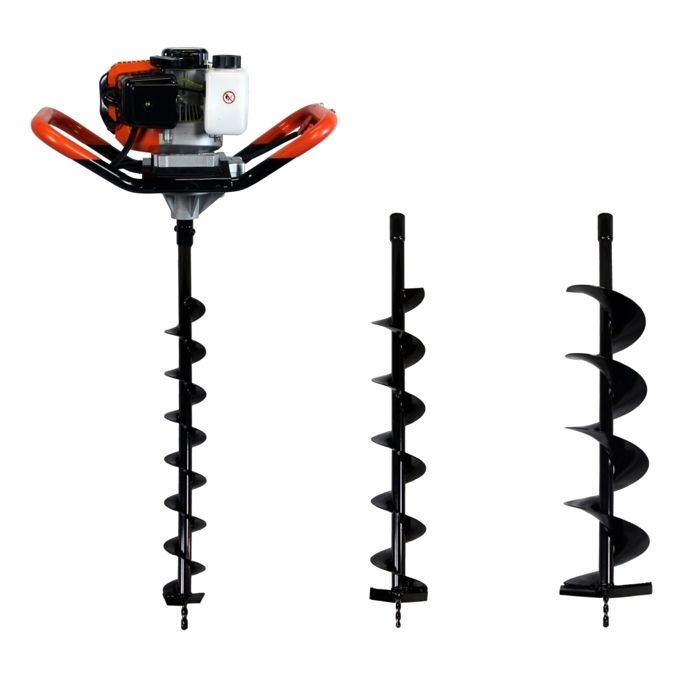 Tarière thermique 52 cm3, 3 CV + lot de 3 mèches (80, 100 et 150 mm)