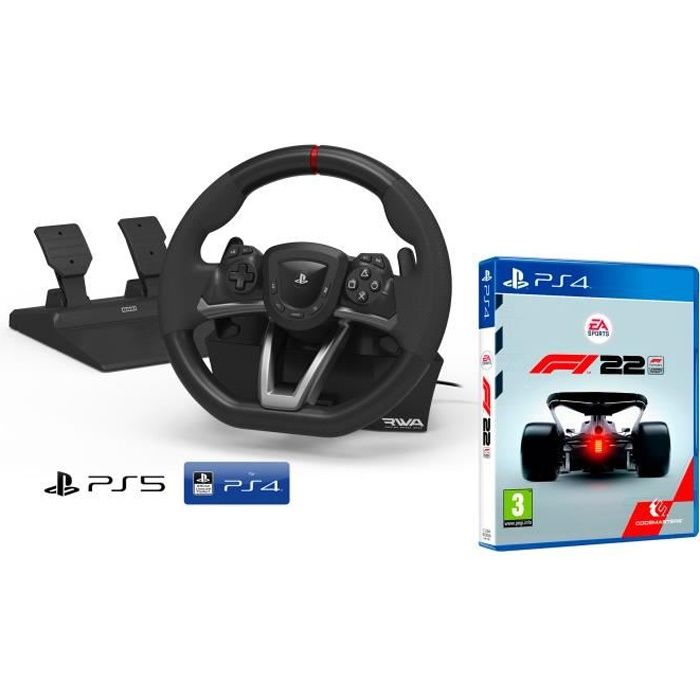 Volant PS4 et pédales Sony Playstation 4 sous licence PS4/PS5/PC [Nouveau modèle compatible avec PS5] + F1 2022 Formule 1 2022 [PS4]