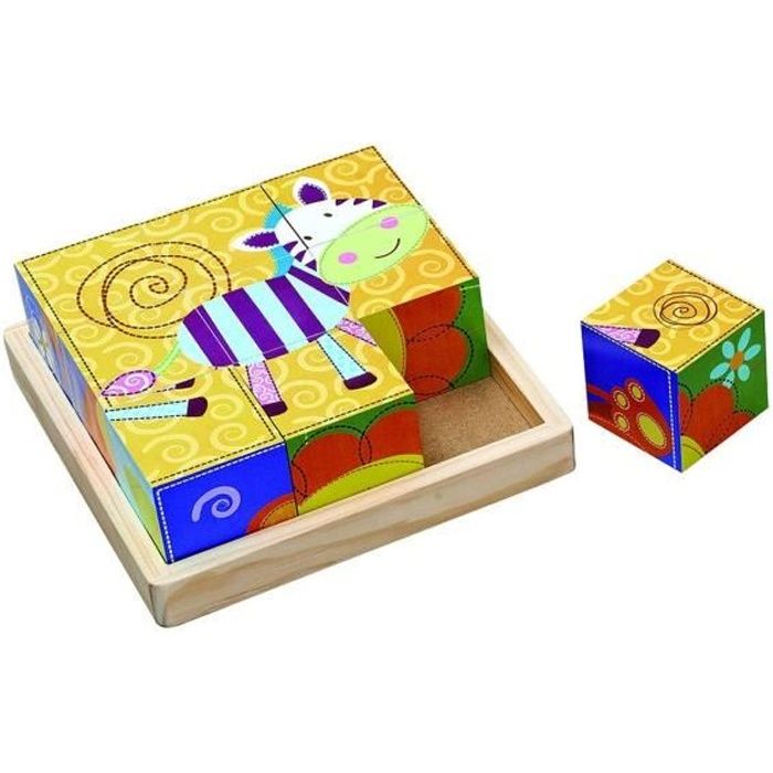 Puzzle en bois à 9 Cubes - Jouet éveil - Zèbre