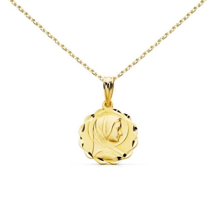 Collier - Médaille Vierge Marie Or Jaune - Chaîne Dorée