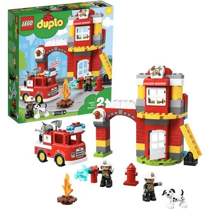 LEGO® 10903 DUPLO Town La Caserne De Pompiers avec Jouet Camion, Lumière, Son et 2 Figurines, Jeu de Construction Enfants 2-5 Ans