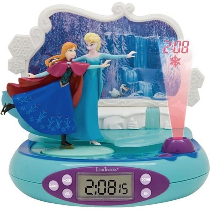 LEXIBOOK - La Reine des Neiges - Radio Réveil Enfant avec Projection de l'Heure