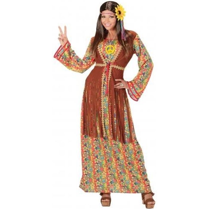 Déguisement robe longue hippie à franges femme