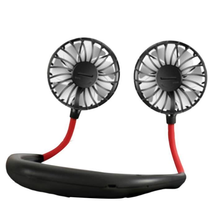 Mini Ventilateur Rechargeable USB Mains Libres, Ventilateur Sportif Portable Suspendu Au Cou, pour Été Le Sport - Noir