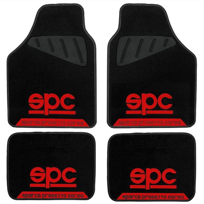 Jeu de 4 tapis SPARCO logo SPC Noir et rouge