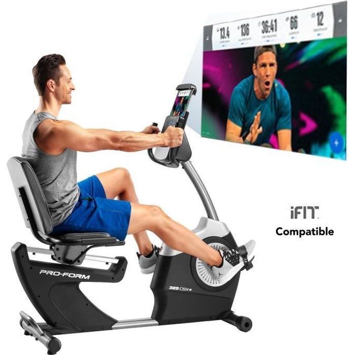 PROFORM Vélo d'appartement semi-allongé 325 CSX+ Connecté iFIT/ 22 niveaux de résistance