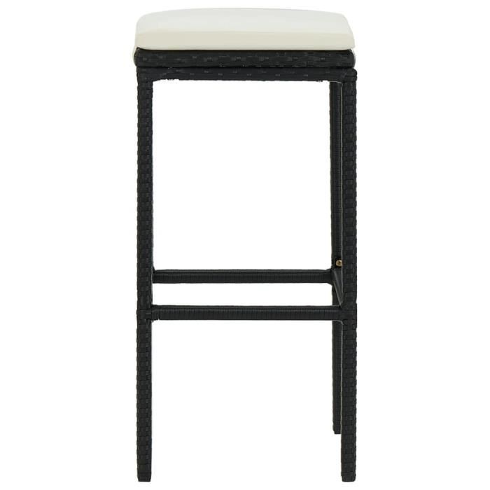 Tabourets de bar - avec coussins - 3 pcs - Noir et blanc cassé - acier et Résine tressée - 38 x 38 x 76 cm HAO-9112571330903