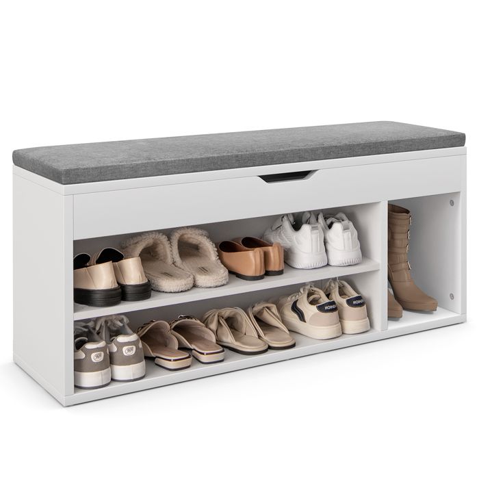 Relaxdays Banc Range-chaussures Coussin rembourré Tissu Étagère à chaussures 2 Niveaux Métal 50x81x32cm gris - Maison Relaxdays Banc Range-chaussures Coussin rembourré Tissu Étagère à chaussures 2 Niveaux Métal 50x81x32cm gris - Maison