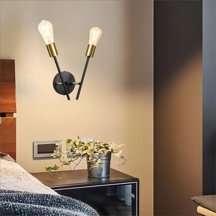 WOTTES 1 Pack Applique Murale Edison Rétro 2 têtes Lampe Murale Vintage Industrielle en Métal Intérieur pour Couloir