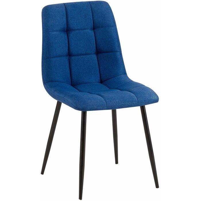 Chaise de salle a manger x1 coutures forme carrees en tissu bleu pieds en metal noir 10_0001974
