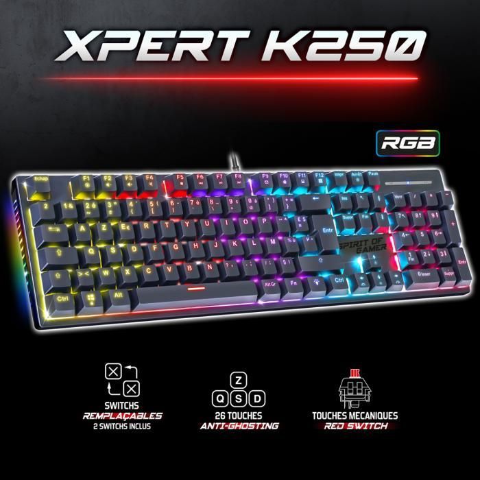 Clavier Gaming Mécanique – Spirit of Gamer – XPERT-K250 – RGB – Antighosting – Hot-swappable